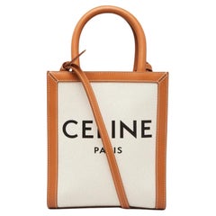 Celine Beige Canvas Cabas Mini Tote Crossbody Tasche