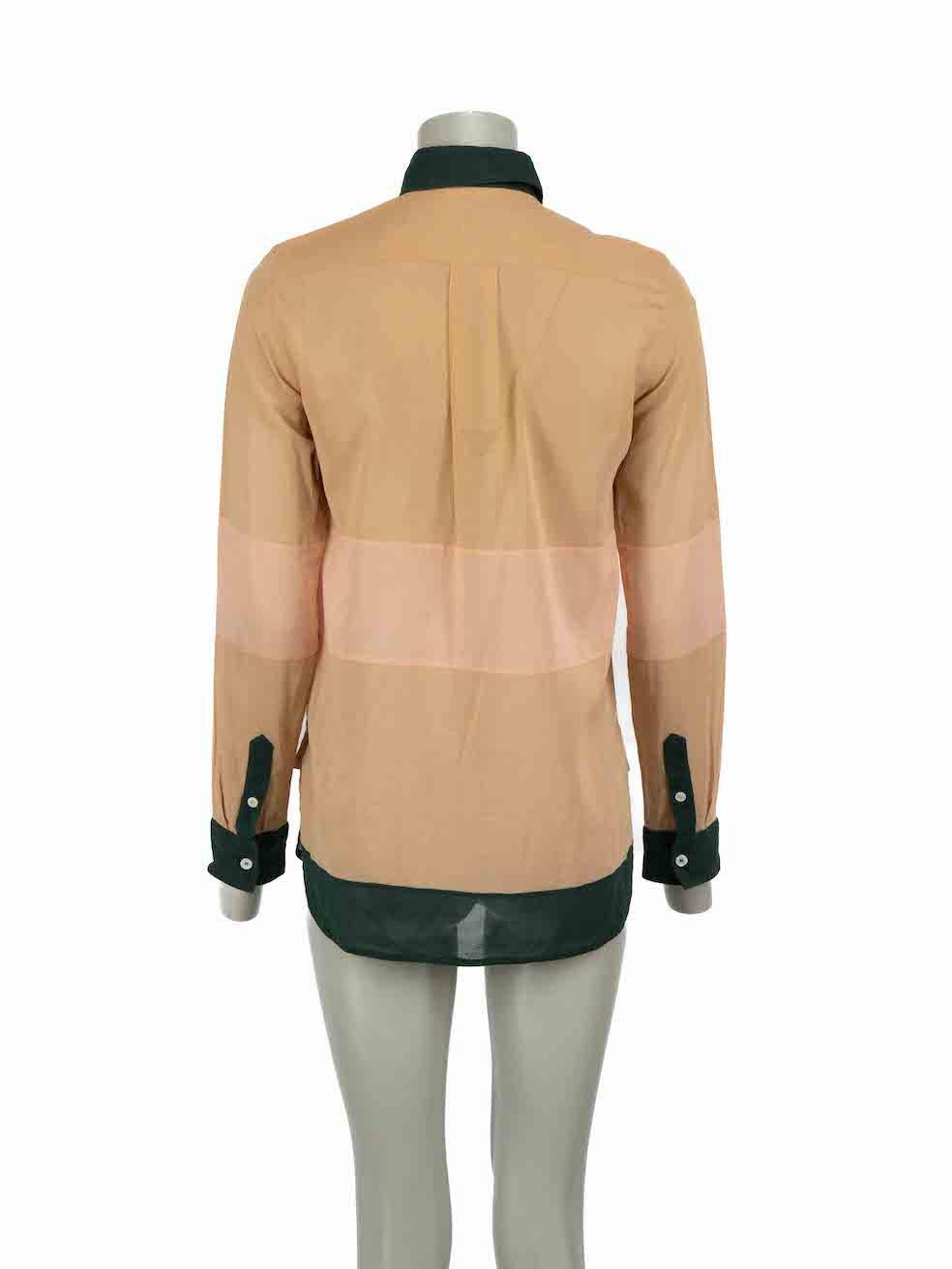 Celine Beige Colour Block Sheer Blouse Size M In Good Condition For Sale In London, GB