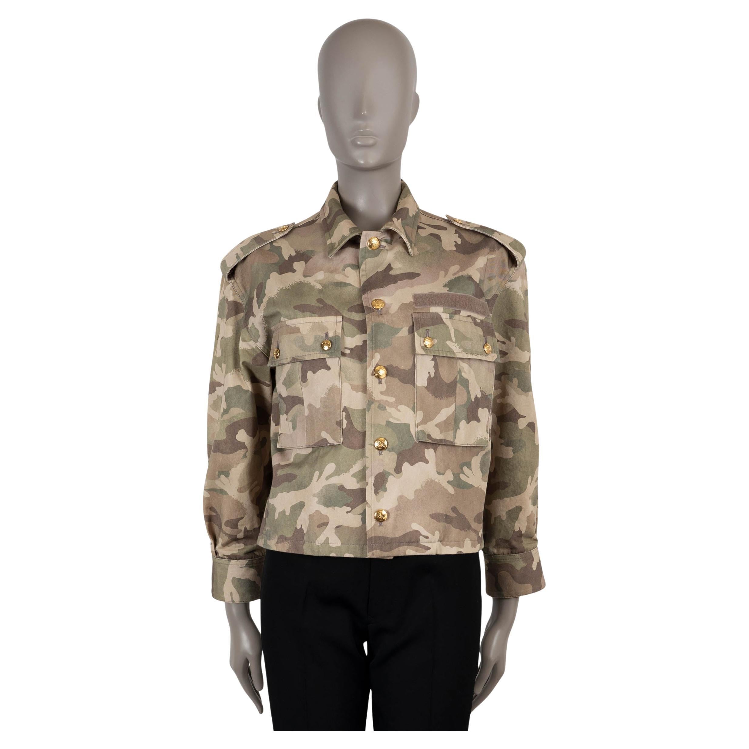 CELINE beige Baumwolle 2023 CAMOUFLAGE CROPPED MILITARY Jacke 38 S