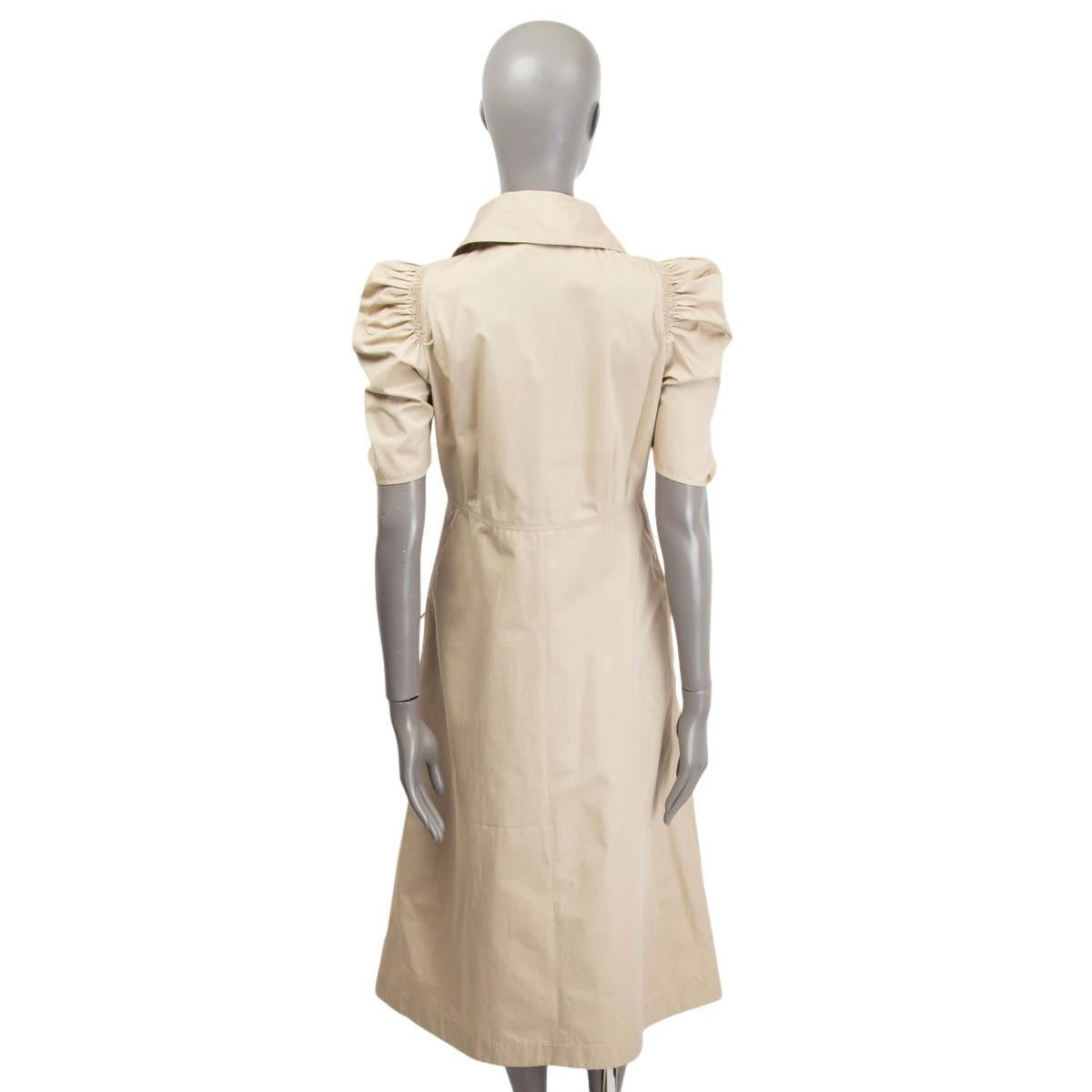 Beige CELINE beige cotton PUFF SLEEVE POPLIN MIDI Dress 40 M