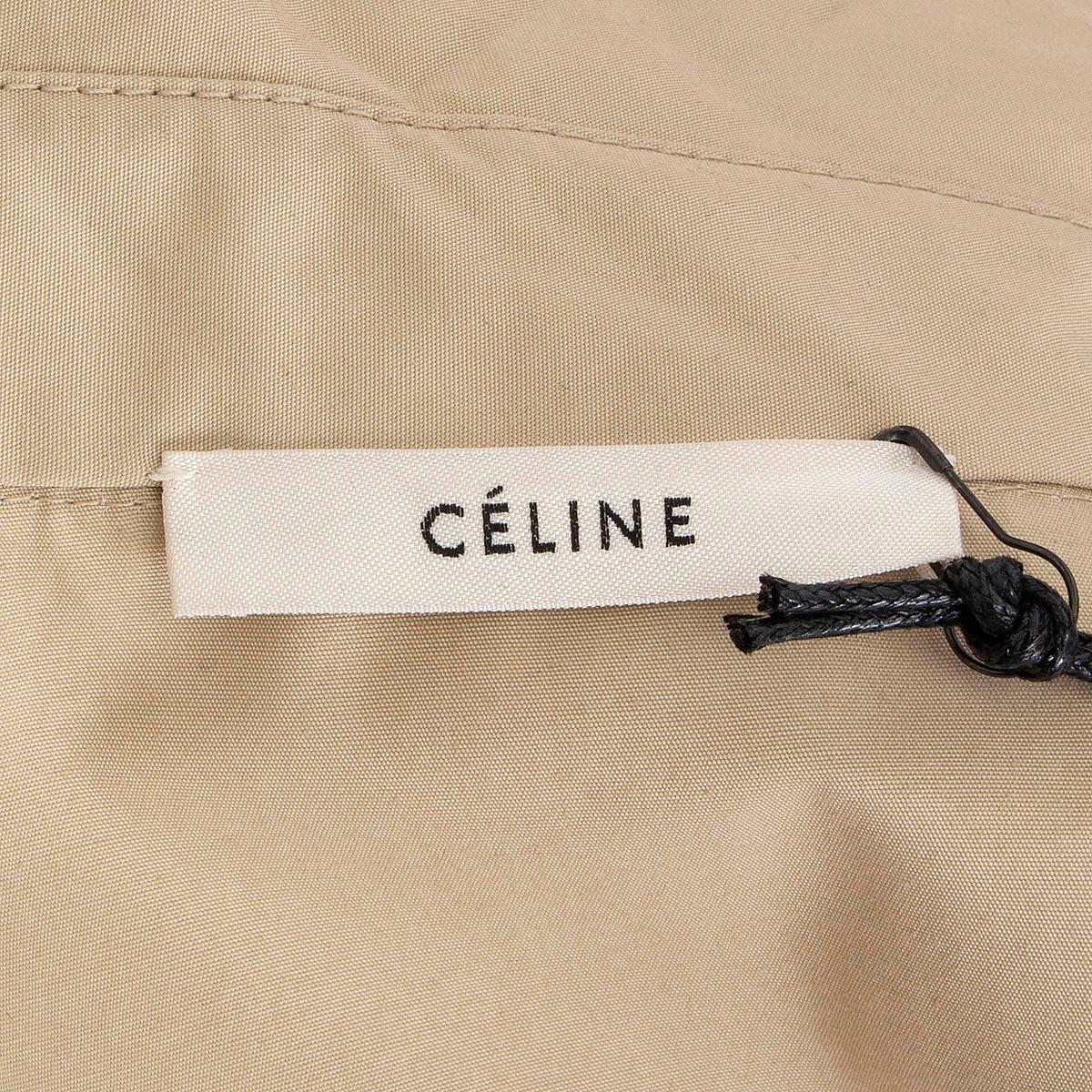 CELINE beige cotton PUFF SLEEVE POPLIN MIDI Dress 40 M In New Condition In Zürich, CH