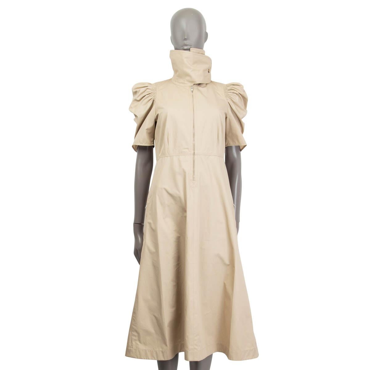 CELINE beige cotton PUFF SLEEVE POPLIN MIDI Dress 40 M For Sale