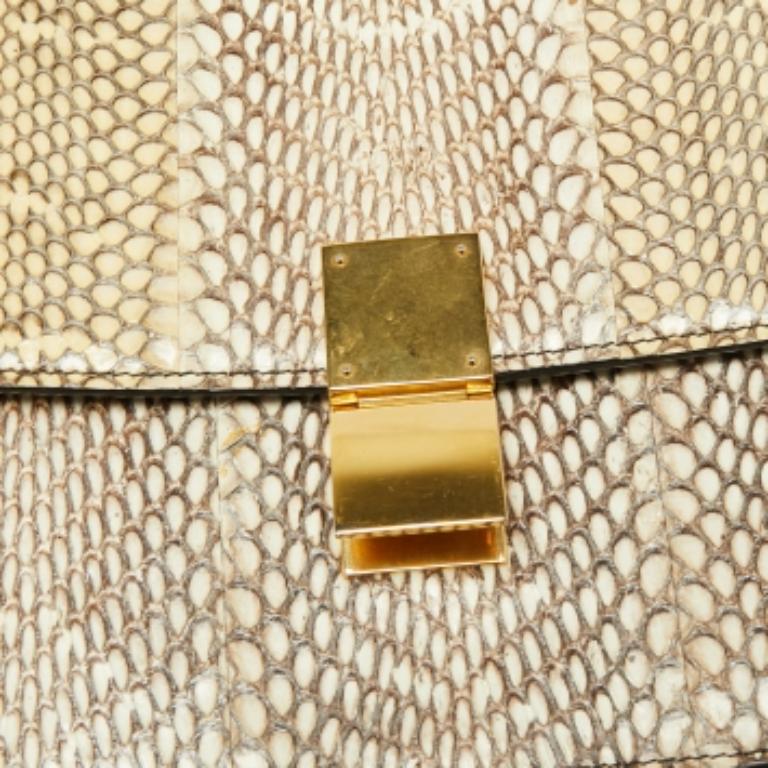 Celine Beige/Cream Watersnake Medium Classic Box Shoulder Bag For Sale 6