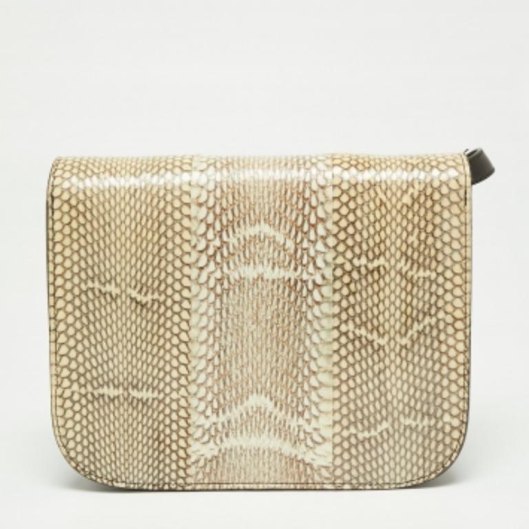 Women's Celine Beige/Cream Watersnake Medium Classic Box Shoulder Bag For Sale