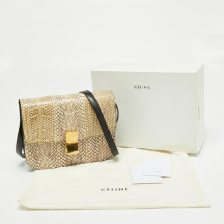Celine Beige/Cream Watersnake Medium Classic Box Shoulder Bag For Sale 1