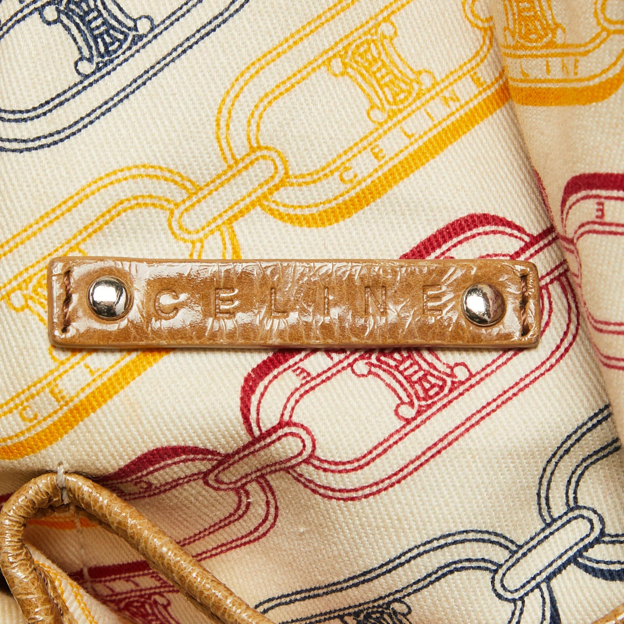 Celine Beige Crinkled Patent Leather Macadam Logo Bag 6