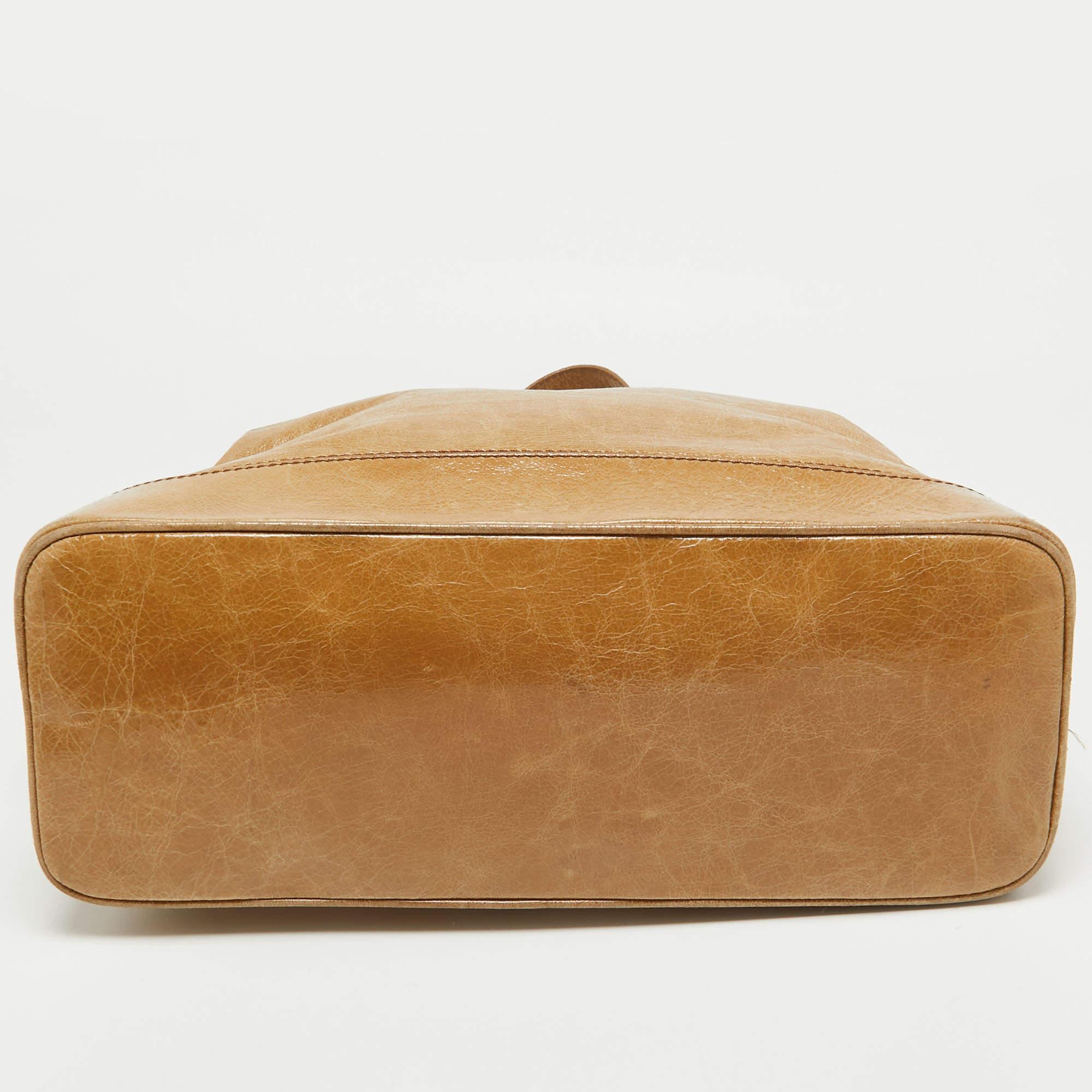 Celine Beige Crinkled Patent Leather Macadam Logo Bag 4