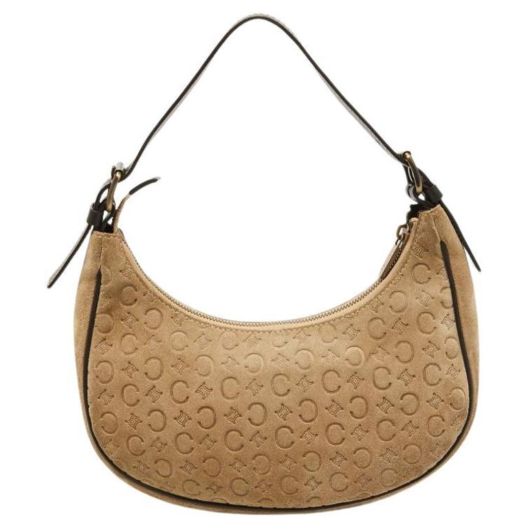 Celine Beige Embossed Suede Vintage Ava Hobo For Sale at 1stDibs