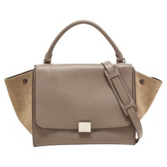 Celine Beige/Grey Leather and Suede Medium Trapeze Top Handle Bag