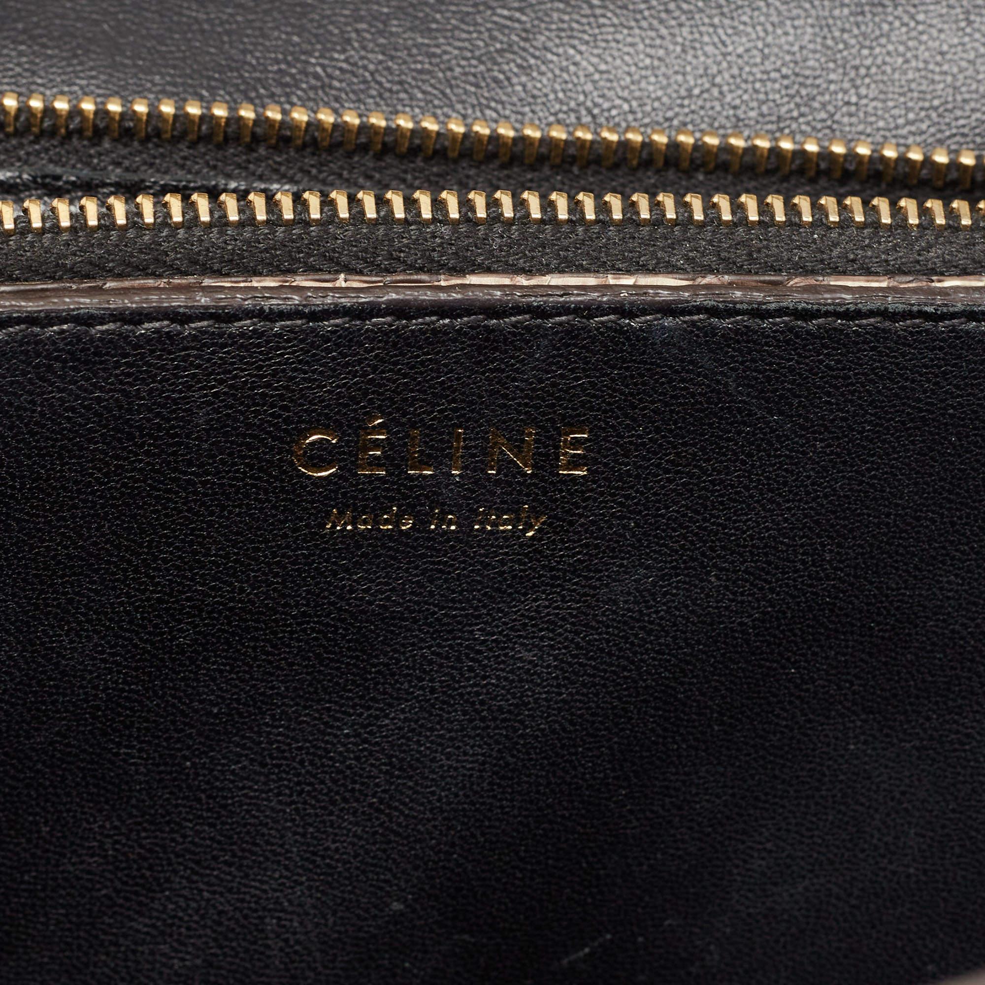 Celine Beige/Grey Python Medium Classic Box Shoulder Bag For Sale 10