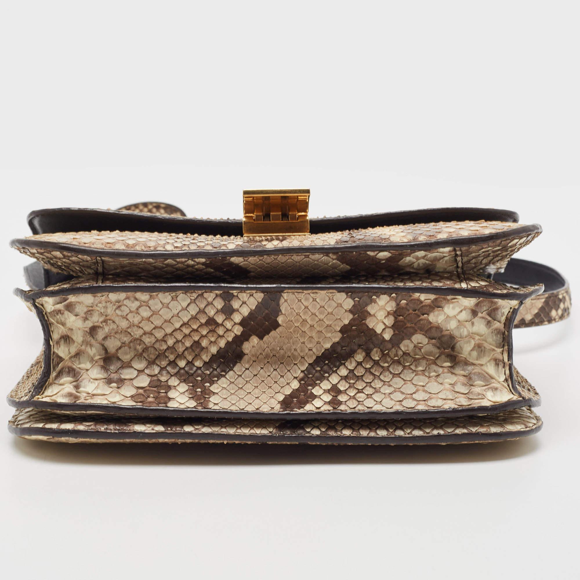 Celine Beige/Grey Python Medium Classic Box Shoulder Bag For Sale 2