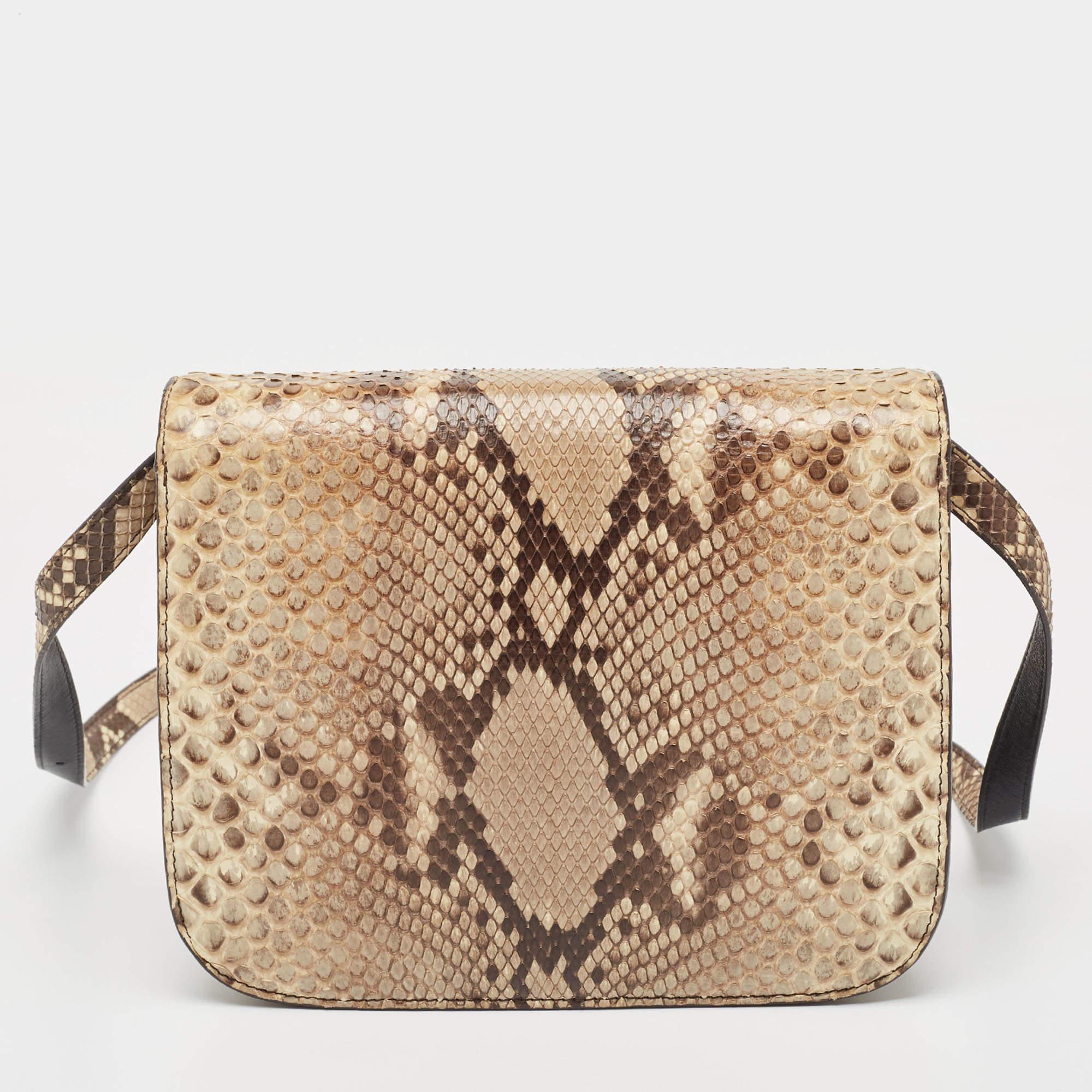 Celine Beige/Grey Python Medium Classic Box Shoulder Bag For Sale 4