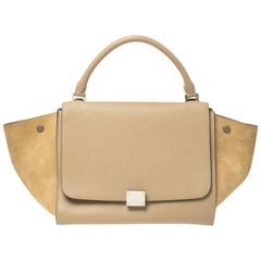 Celine - Sac trapèze moyen en cuir et daim beige