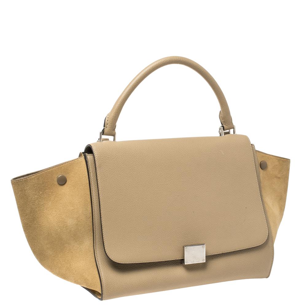 Women's Celine Beige Leather and Suede Medium Trapeze Top Handle Bag