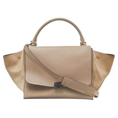 Celine Beige Leather And Suede Small Trapeze Bag
