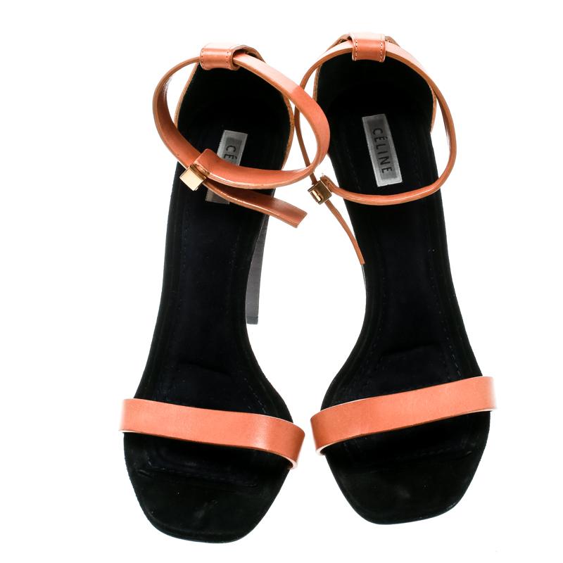 Black Celine Beige Leather Ankle Strap Sandals Size 38