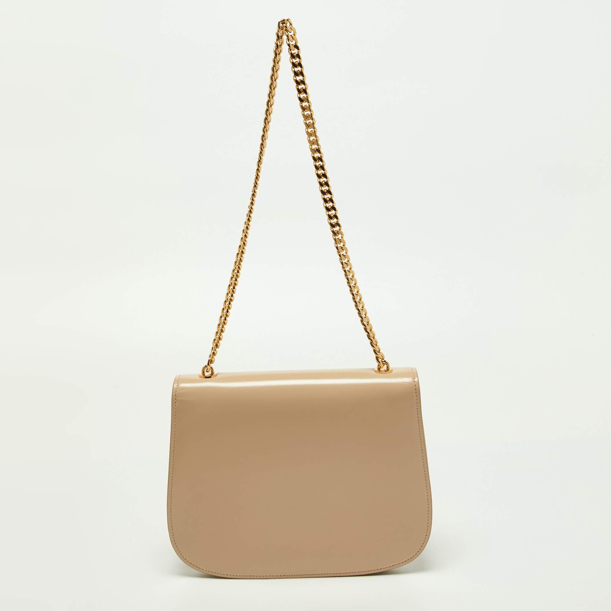 Celine Beige Leather Besace Triomphe Chain Bag 9