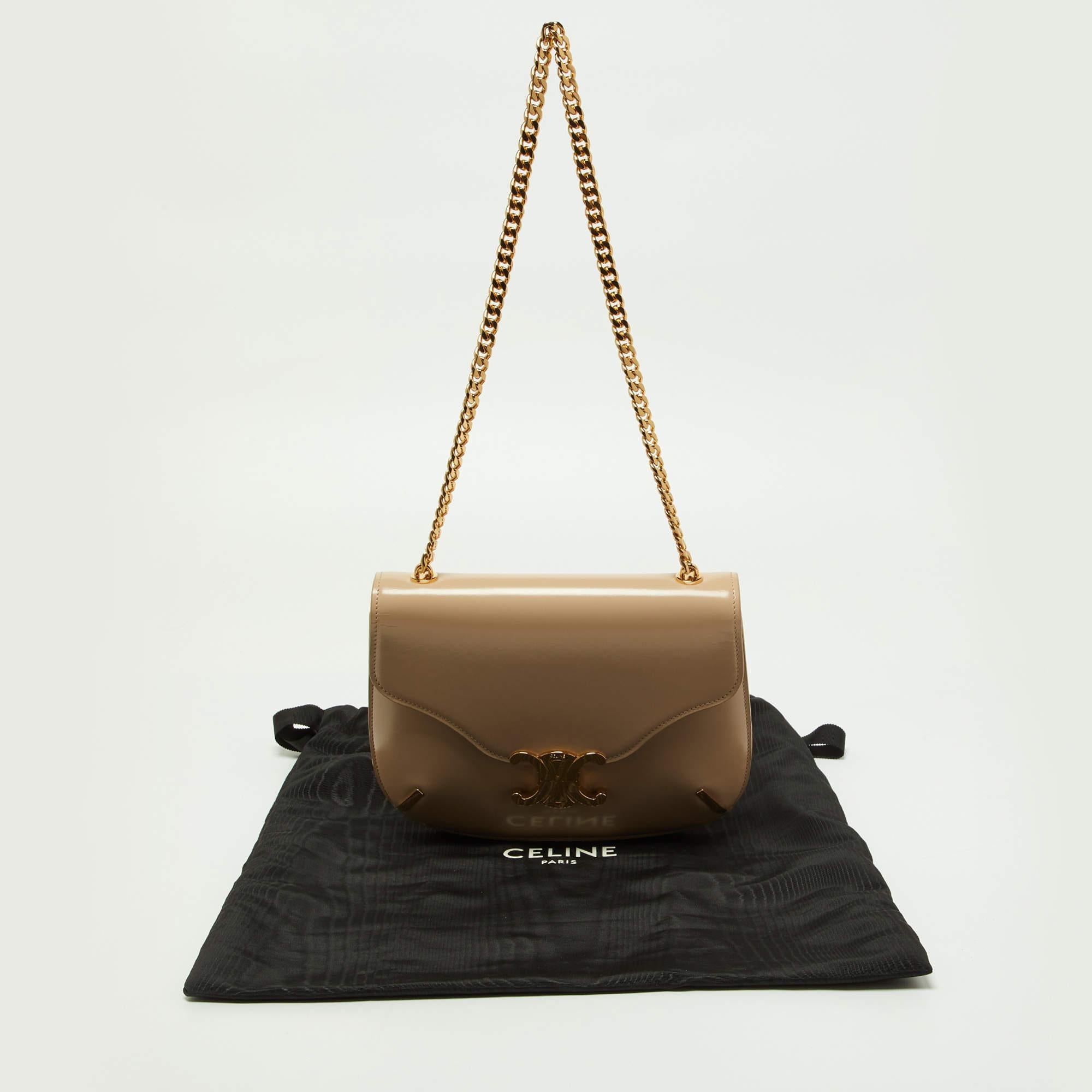 Celine Beige Leather Besace Triomphe Chain Bag 10