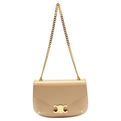 Celine Beige Leather Besace Triomphe Chain Bag