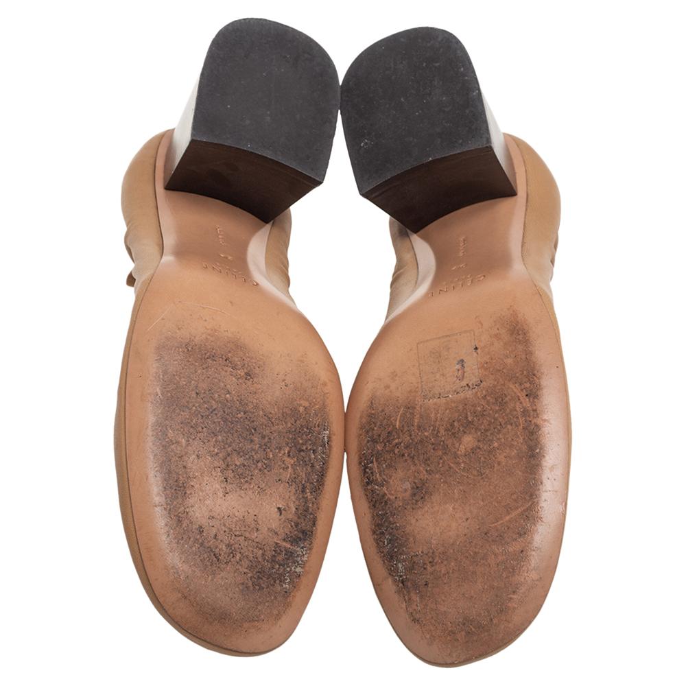 Celine Bombas de tacón bloque de bailarina de cuero beige Scrunch Talla 39 2