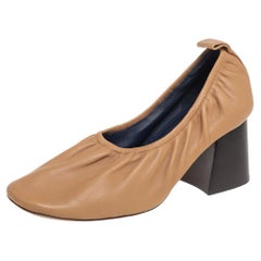 Celine Beige Leather Scrunch Ballerina Block Heel Pumps Size 39