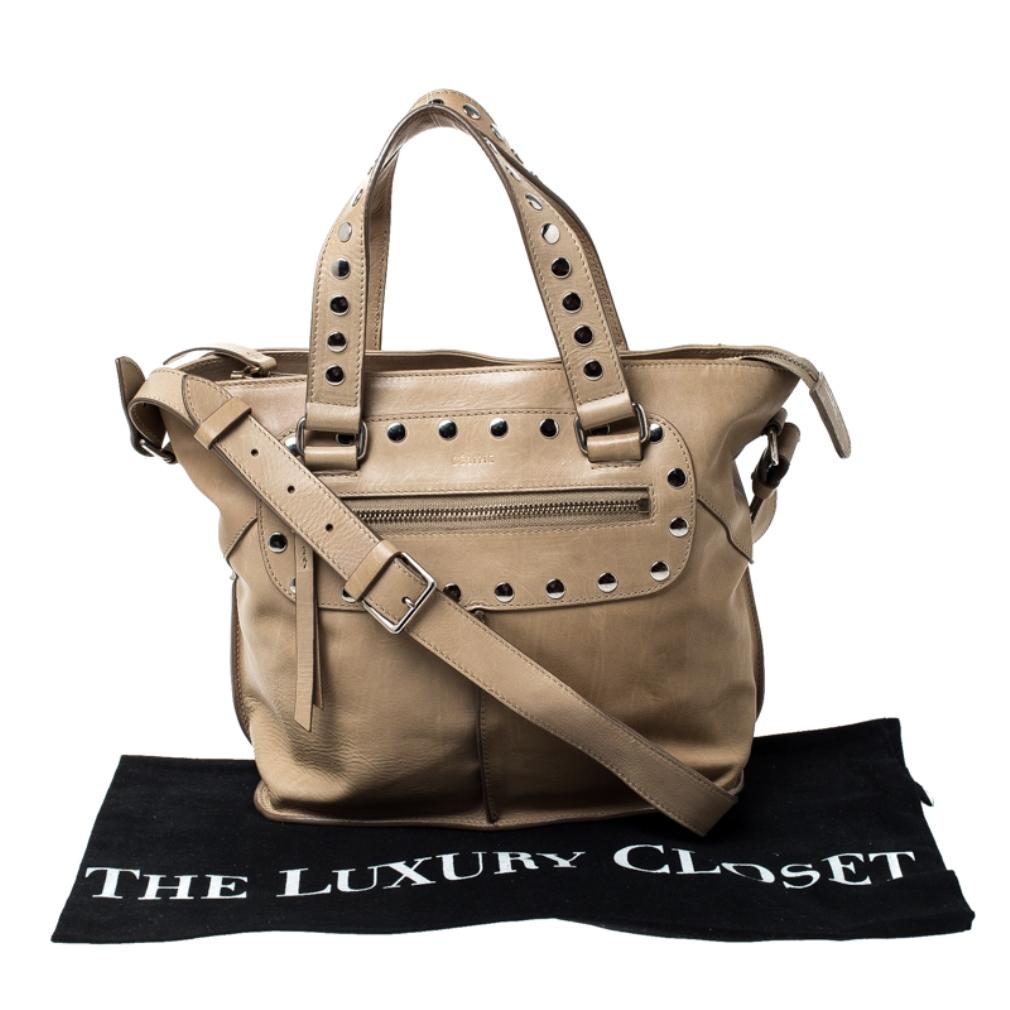 Celine Beige Leather Studded Tote 7