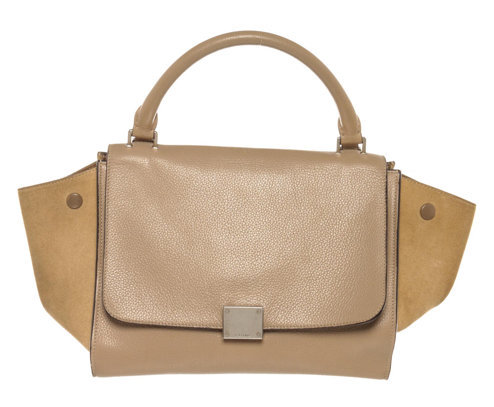 Celine Beige Leather Suede Trapeze Two-Way Bag In Good Condition For Sale In Irvine, CA