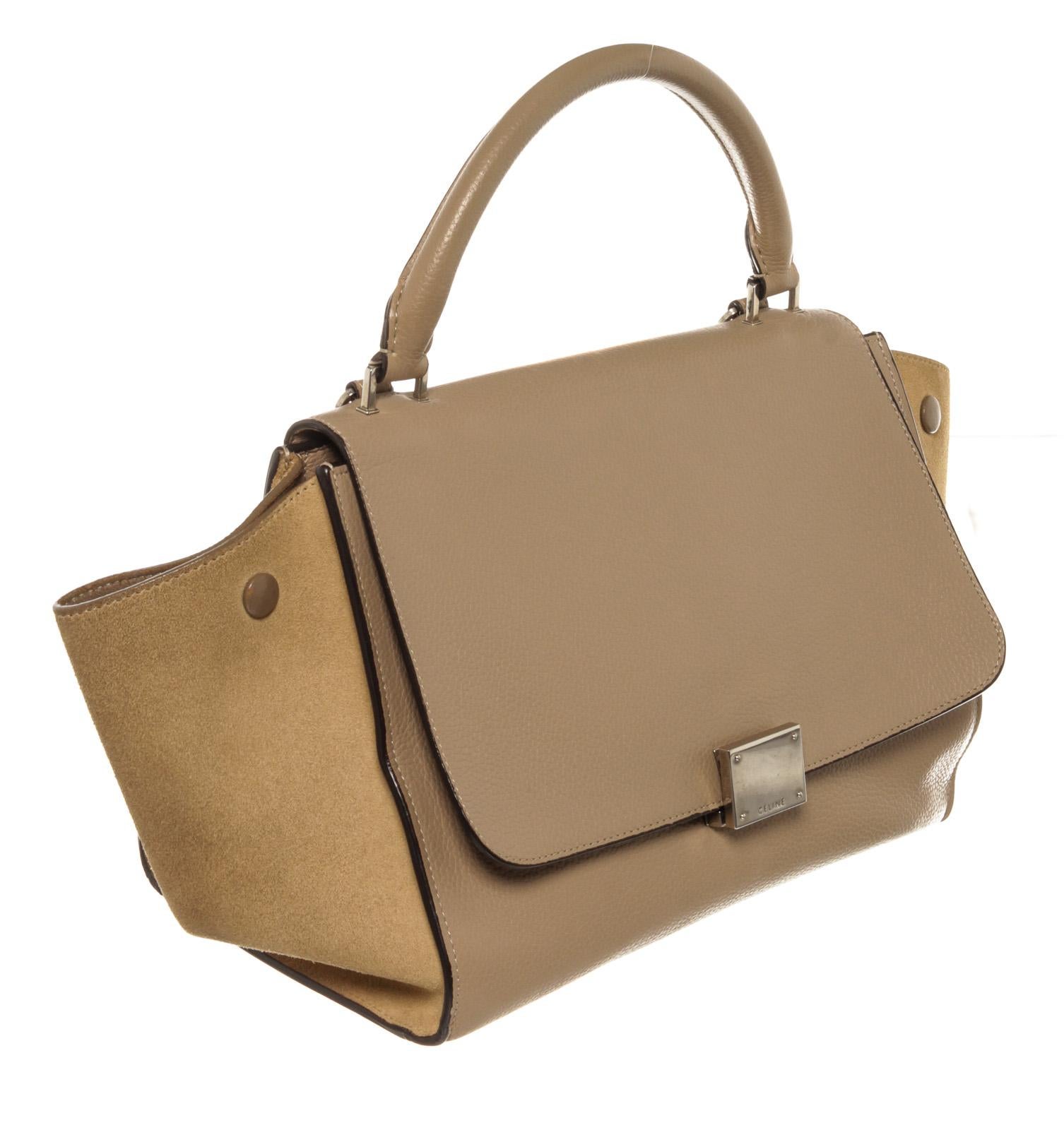 Women's Celine Beige Leather Suede Trapeze Two-Way Bag For Sale