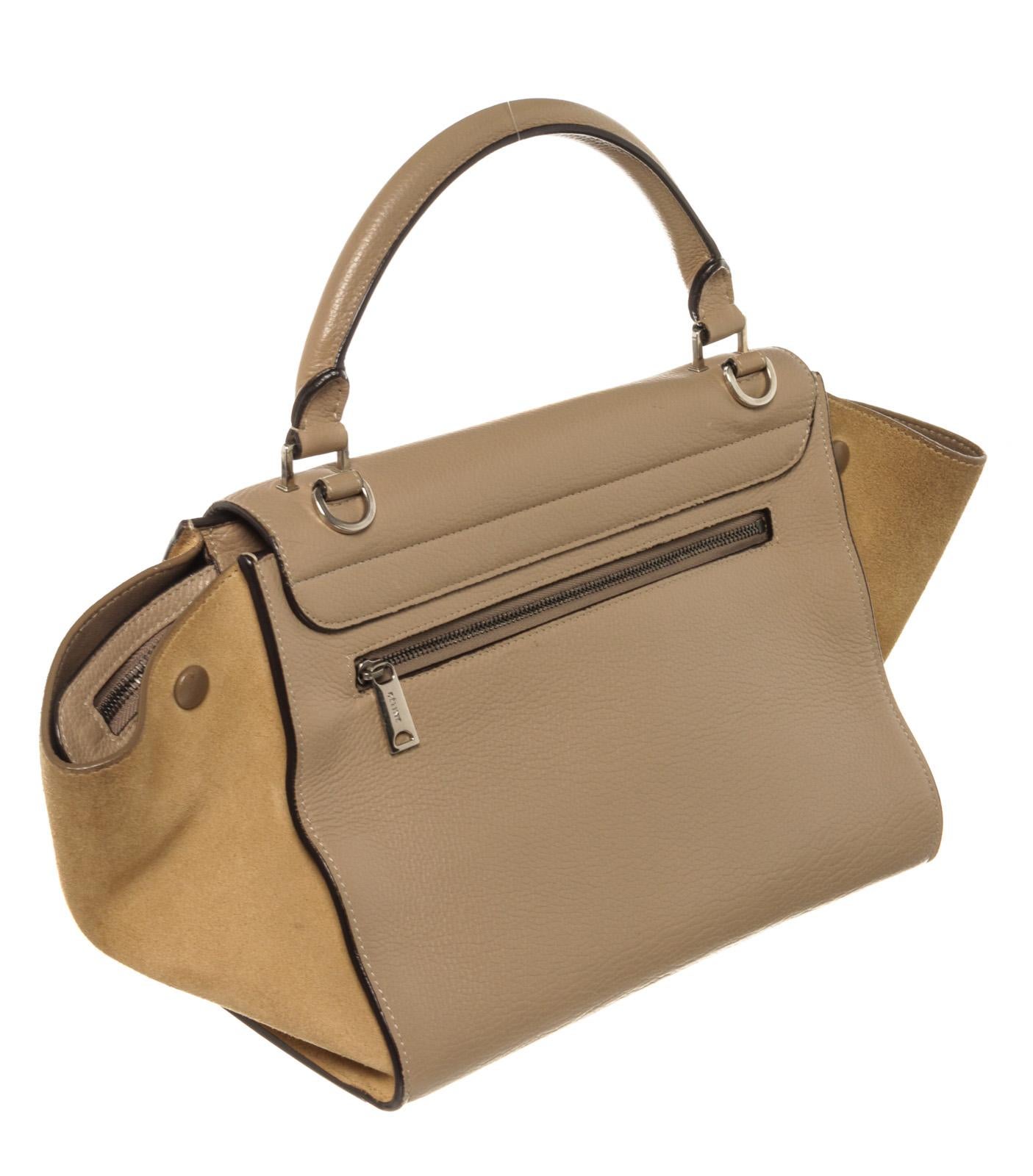 Celine Beige Leather Suede Trapeze Two-Way Bag For Sale 1