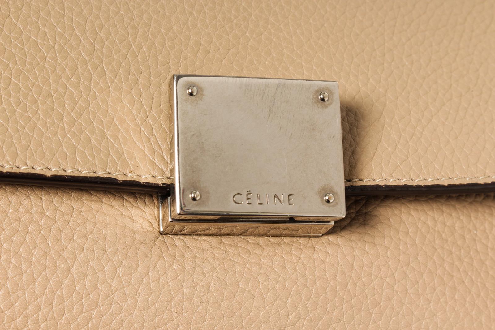Celine Beige Leather Suede Trapeze Two-Way Bag For Sale 3