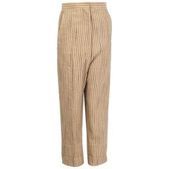 CELINE beige linen BLACK STITCHING STRIPE Straight Leg Pants 34 XXS