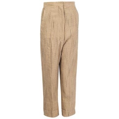 CELINE beige linen BLACK STITCHING STRIPE Straight Leg Pants 34 XXS