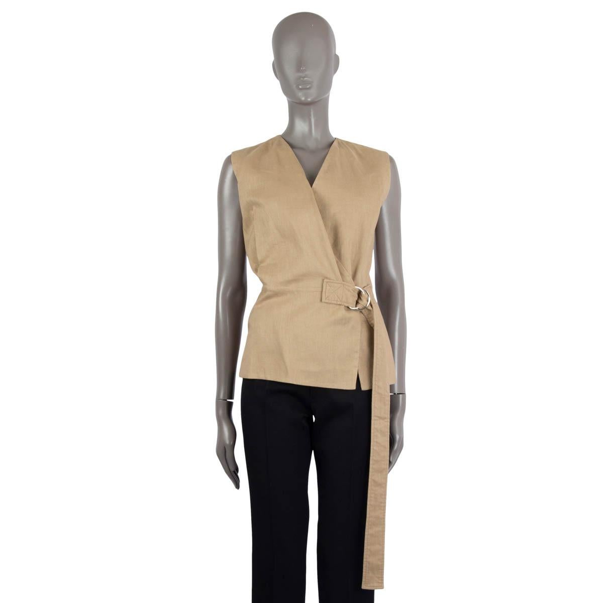 Beige CELINE beige linen blend 2014 BELTED Vest Shirt 36 XS For Sale
