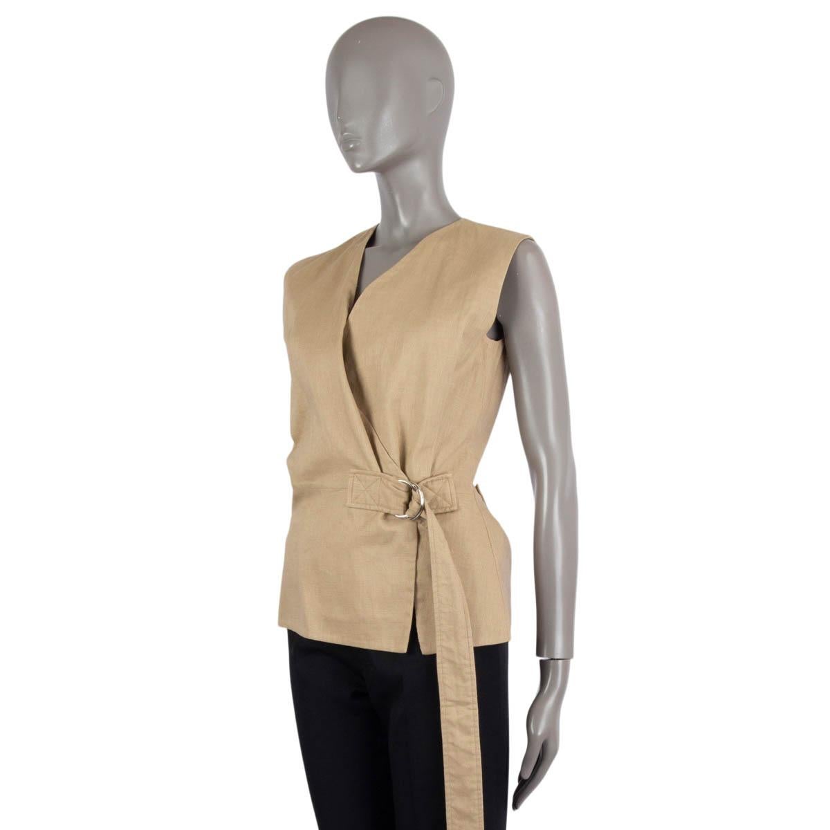 CELINE beige linen blend 2014 BELTED Vest Shirt 36 XS In Excellent Condition For Sale In Zürich, CH
