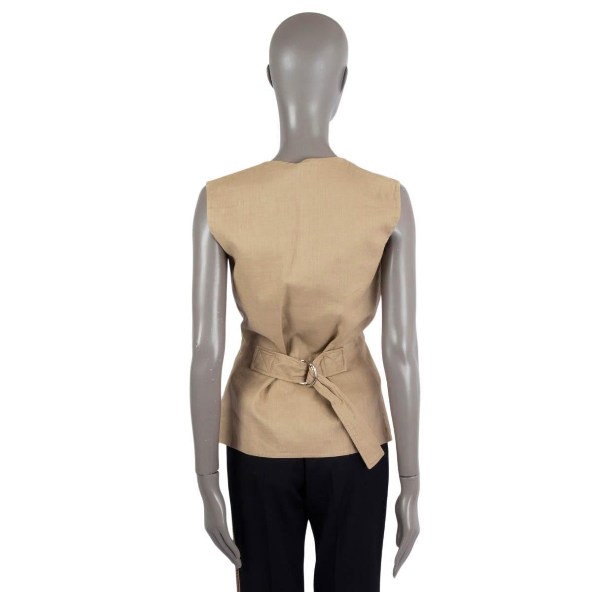 Women's CELINE beige linen blend 2014 BELTED Vest Shirt 36 XS For Sale