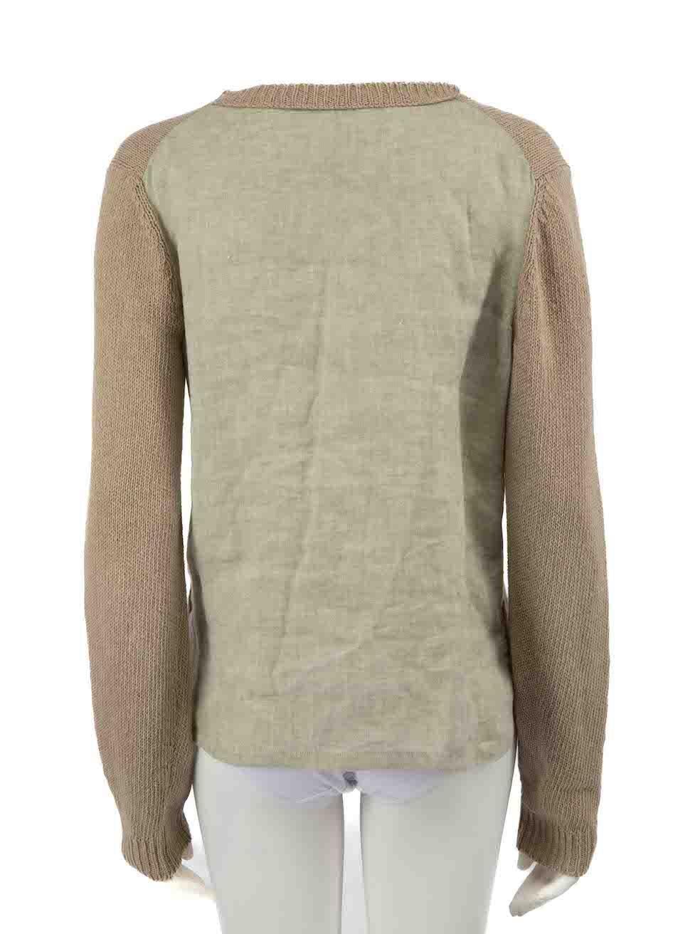 CONDITION is Very good. Hardly any visible wear to jumper is evident on this used Céline designer resale item.
 
 Details
 Beige
 Linen
 Long sleeves jumper
 Knitted
 Round neckline
 1x Front zipped chest pocket
 Back contrast linen panel
 
 
 Made