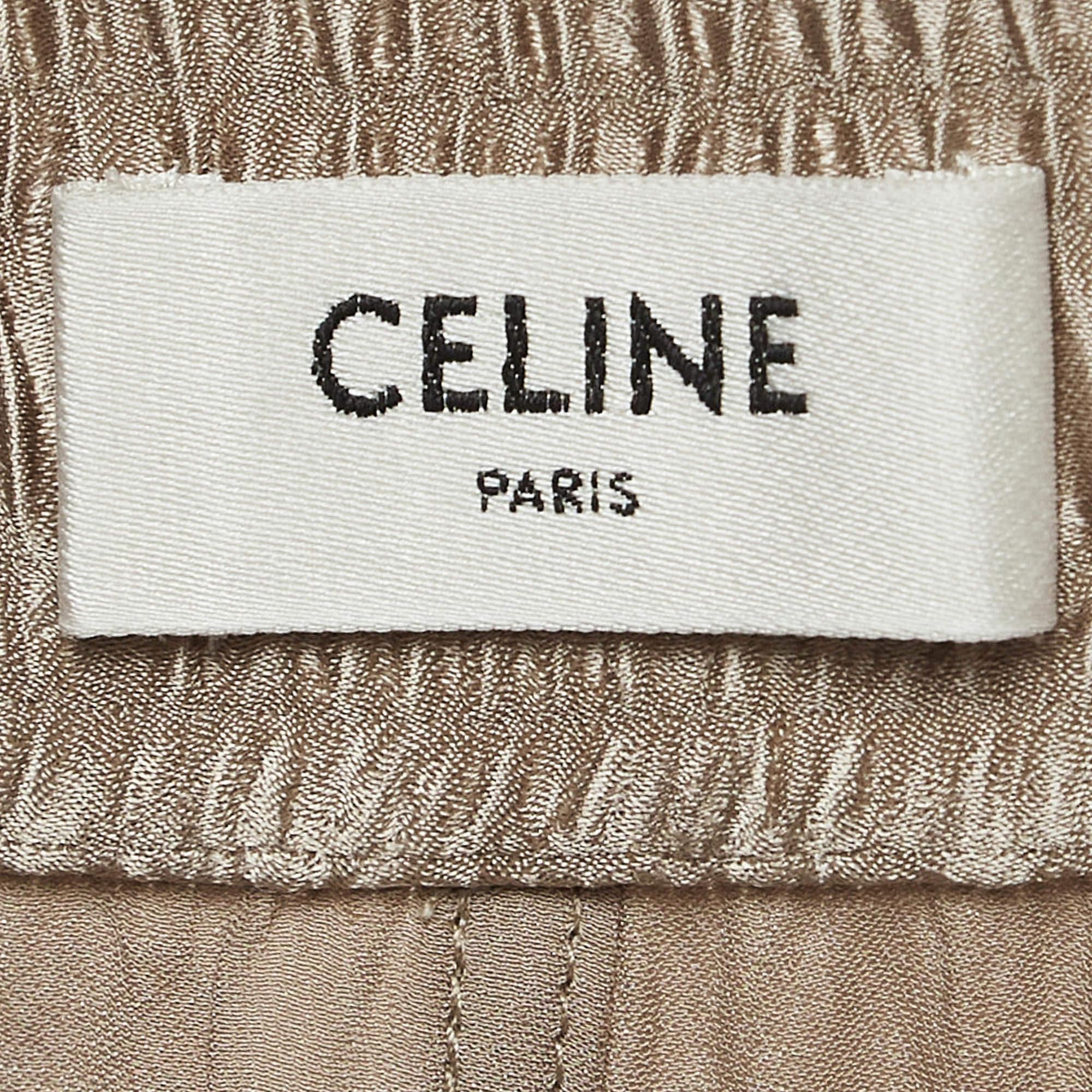 Women's Celine Beige Logo Applique Satin Athletic Pants S