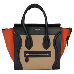 Celine Beige Multicolor Drummed Calfskin Nubuck Nano Luggage Tote