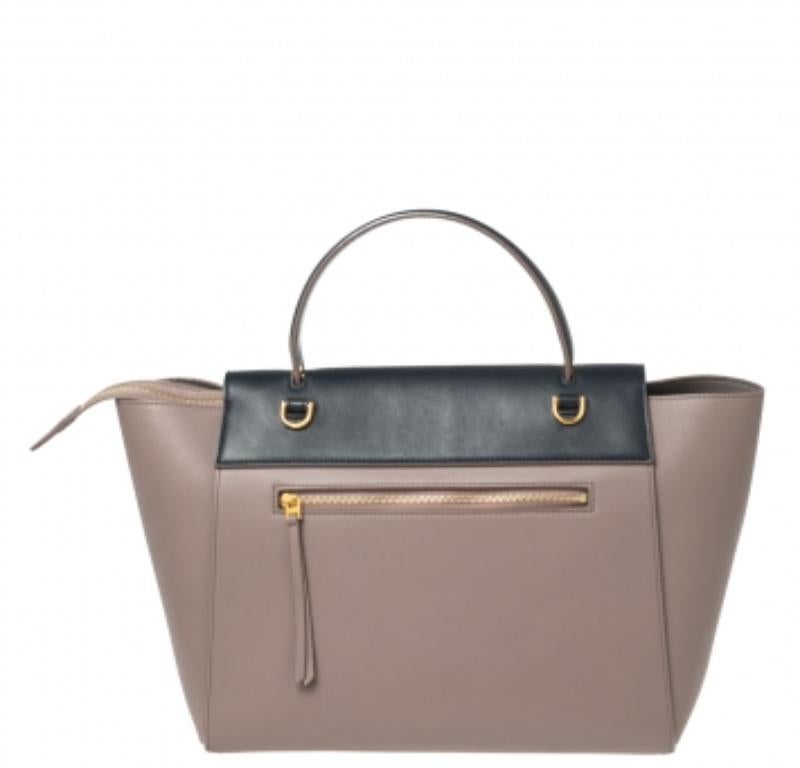 Beige/Navy Blaue Leder-Mini-Gürteltasche von Celine mit Griff oben im Angebot 1