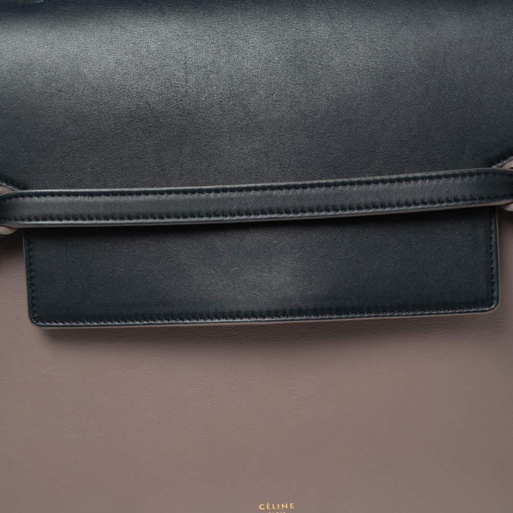 Celine Beige/Navy Blue Leather Mini Belt Top Handle Bag For Sale 1