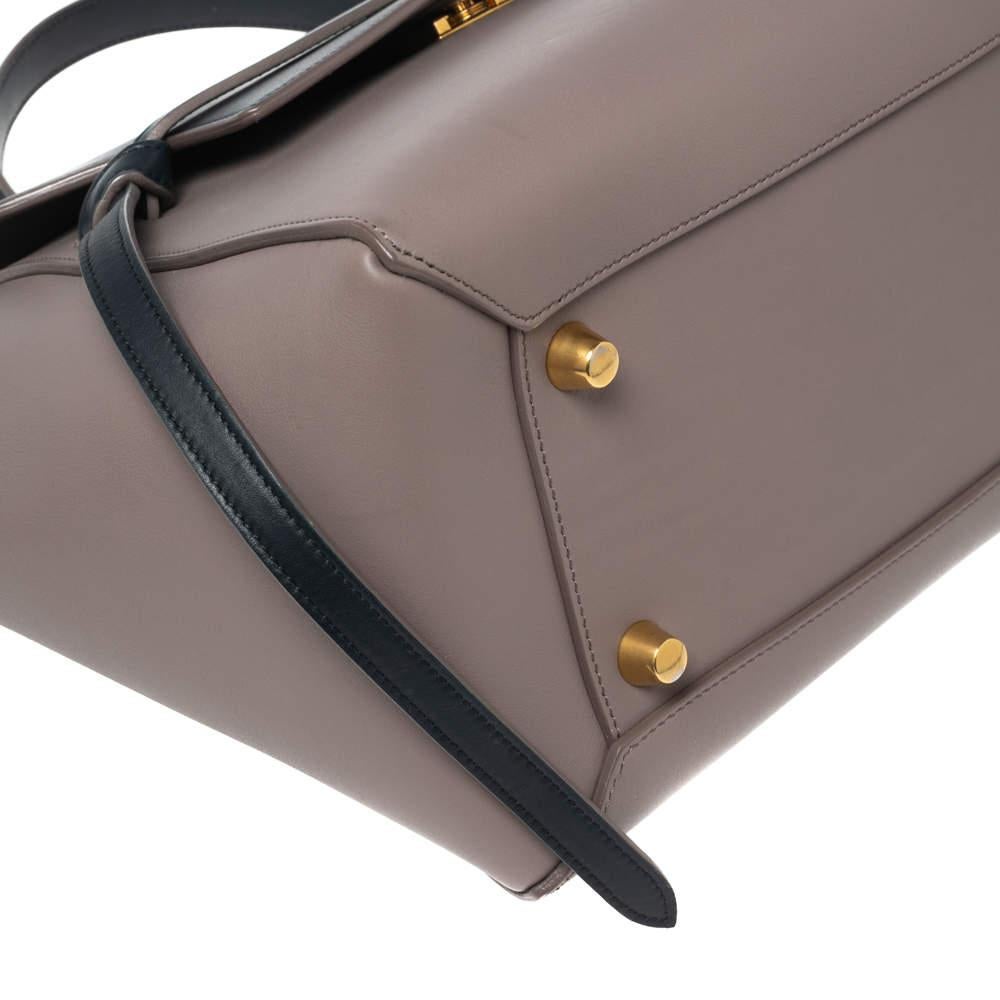 Celine Beige/Navy Blue Leather Mini Belt Top Handle Bag For Sale 2