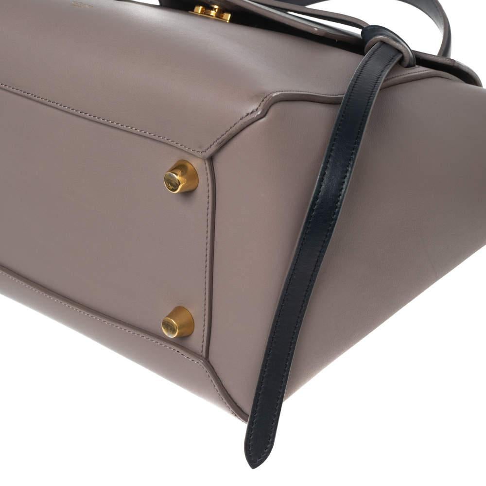 Celine Beige/Navy Blue Leather Mini Belt Top Handle Bag For Sale 3