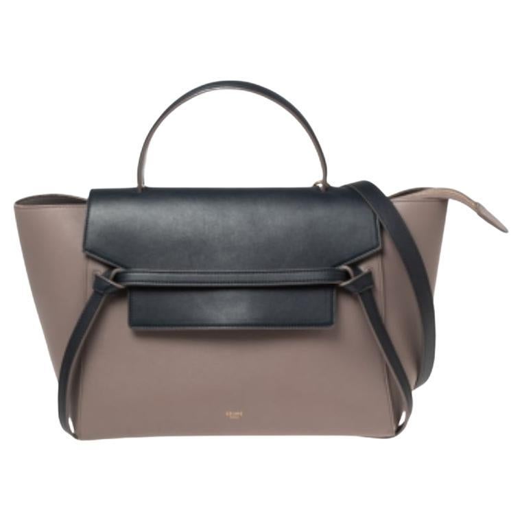 Beige/Navy Blaue Leder-Mini-Gürteltasche von Celine mit Griff oben im Angebot