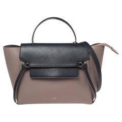 Celine Beige/Navy Blue Leather Mini Belt Top Handle Bag
