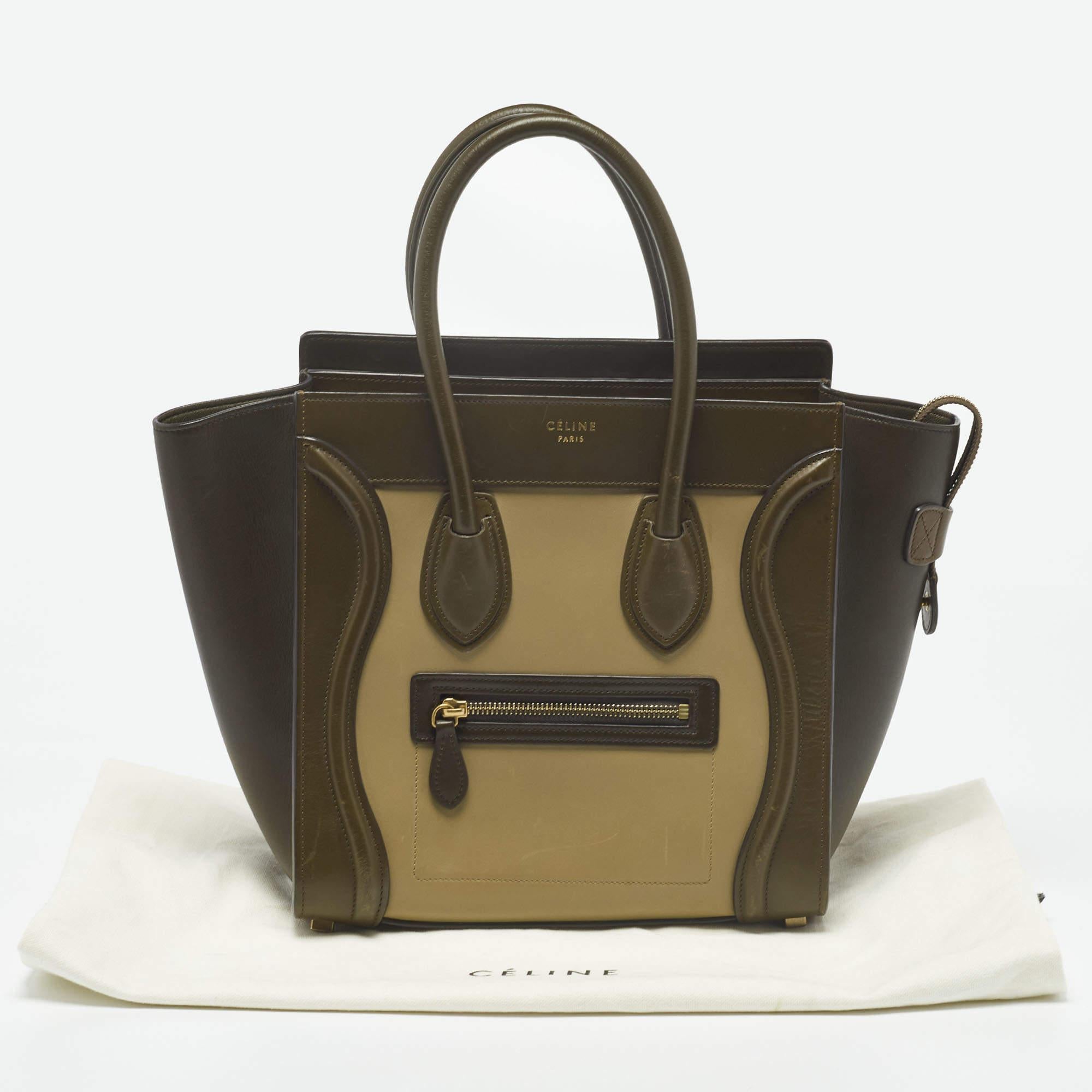 Celine Beige/Olive Green Leather Micro Luggage Tote 3