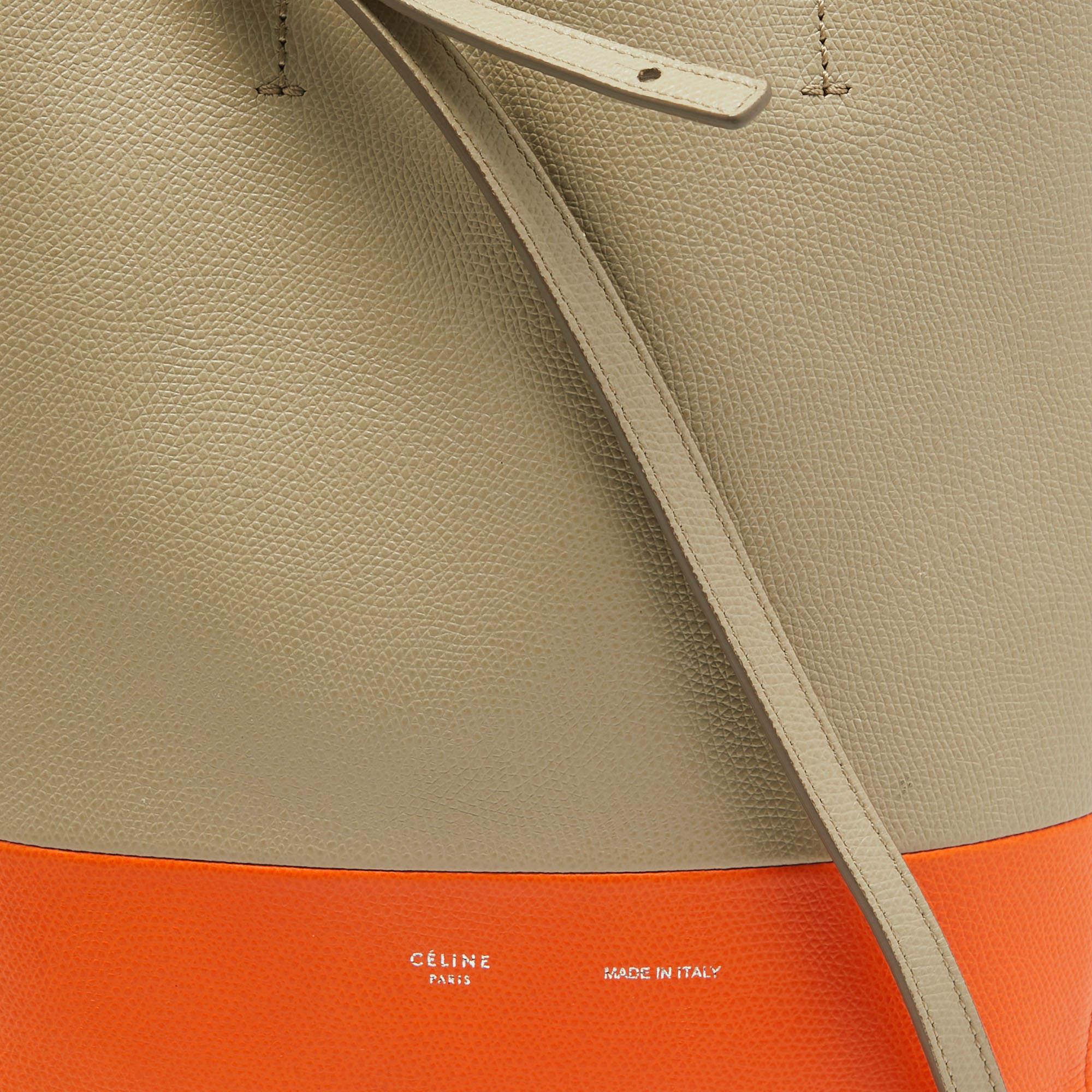 Celine Beige/Orange Leather Small Vertical Cabas Tote In Good Condition For Sale In Dubai, Al Qouz 2