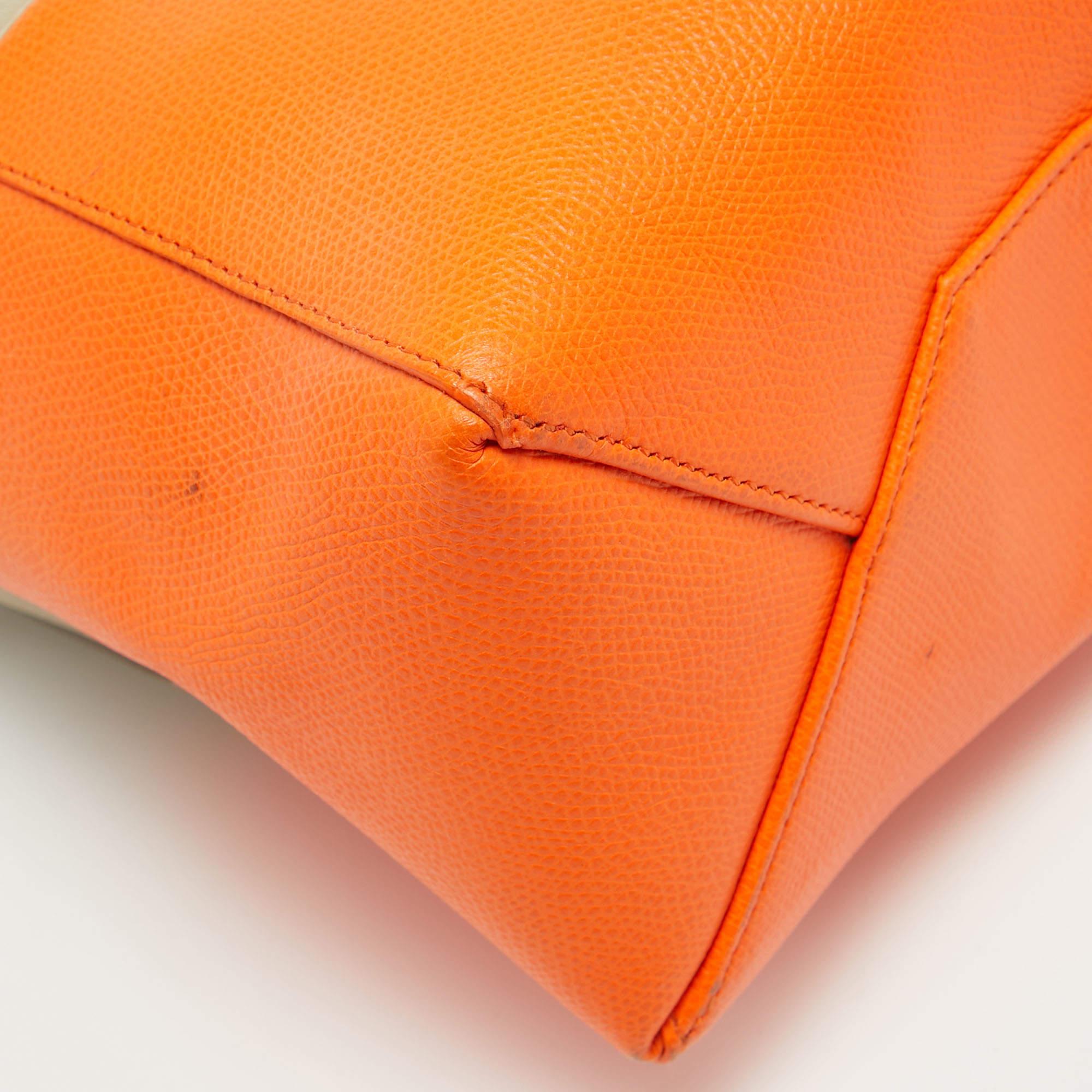 Celine Beige/Orange Leather Small Vertical Cabas Tote For Sale 1
