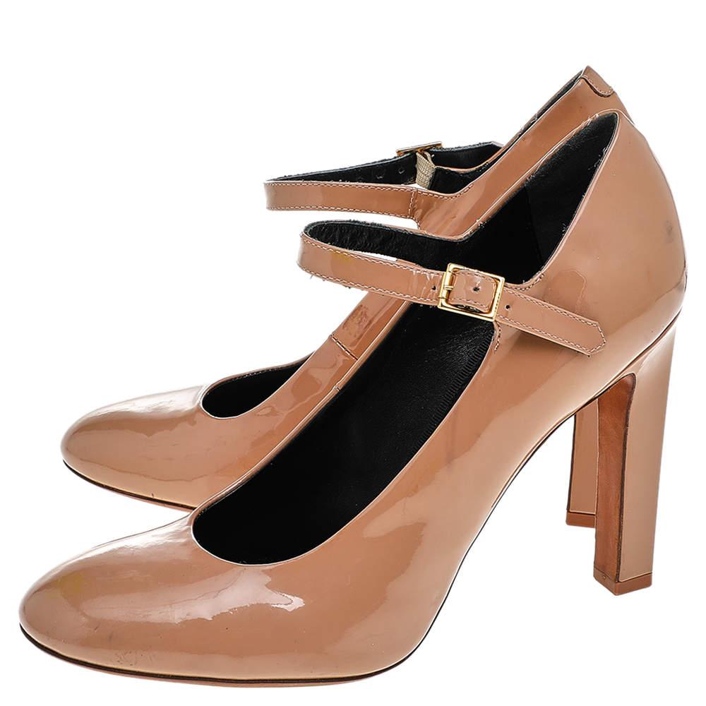 Women's Celine Beige Patent Leather Mary Jane Pumps Size 37