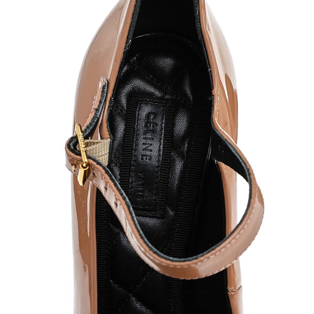 Celine Beige Patent Leather Mary Jane Pumps Size 37 3