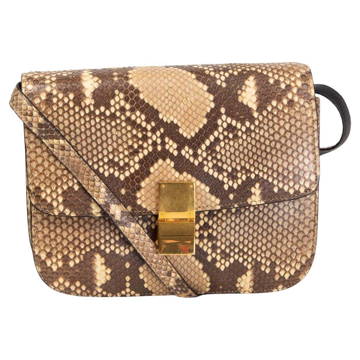 CELINE beige PYTHON CLASSIC MEDIUM Shoulder Bag For Sale at 1stDibs